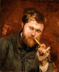 Mann, der eine Pfeife raucht, ca. 1875